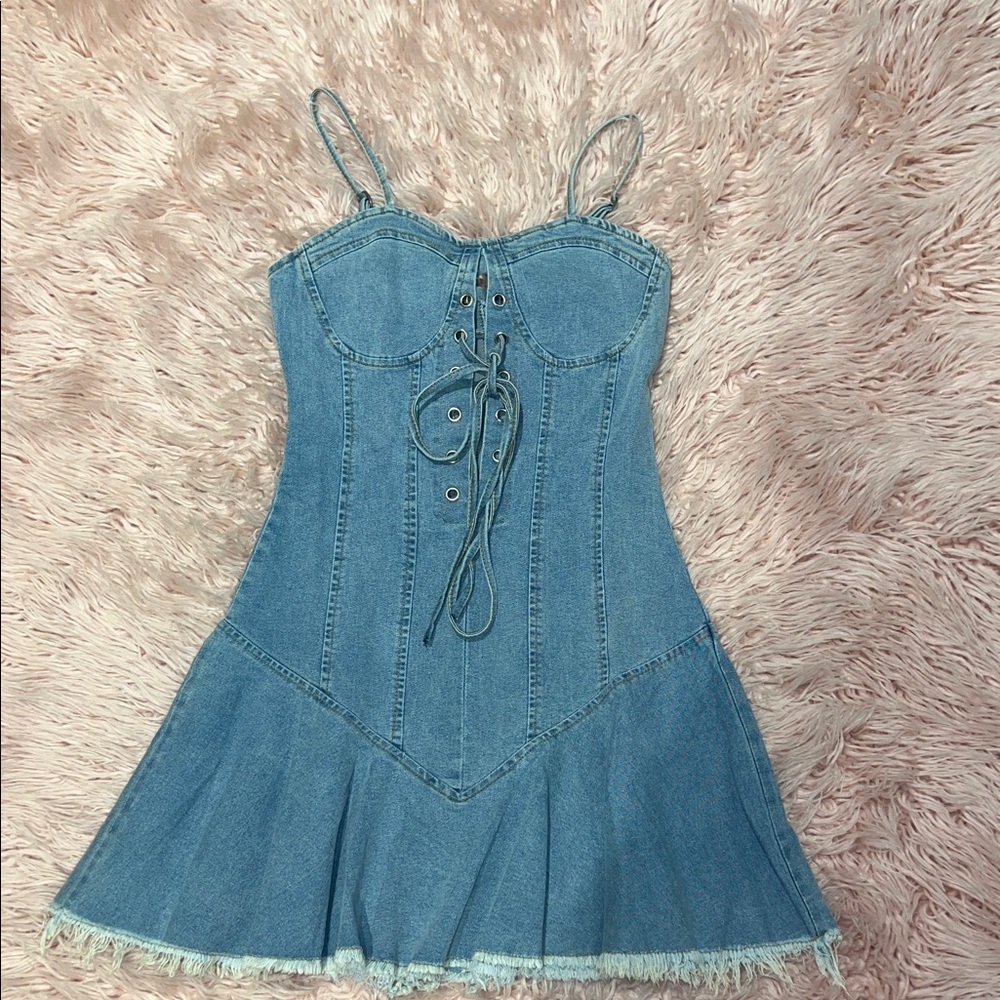 Denim Corset Mini Dress Size Small Lace-Up Front Never Worn